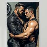 Gay Erotic Art Print | Leather Daddies Intense Stare | Muscular Bear Embrace | Homoerotic BDSM Fantasy | 4 Sizes