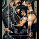 Gay Erotic Art Print | Leather Daddies Intense Stare | Muscular Bear Embrace | Homoerotic BDSM Fantasy | 4 Sizes
