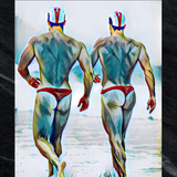 Twin Lifeguards’ Sprint Art Print – Satin Finish Photo Print, Wall Decor, Unframed Male Figures