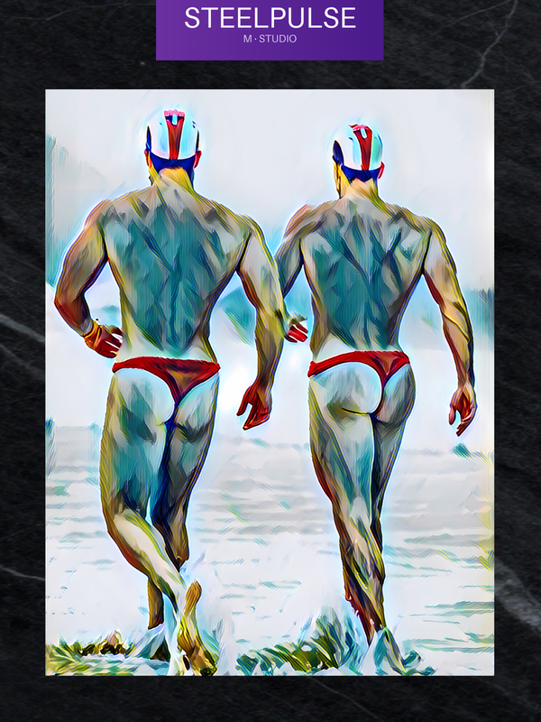 Twin Lifeguards’ Sprint Art Print – Satin Finish Photo Print, Wall Decor, Unframed Male Figures