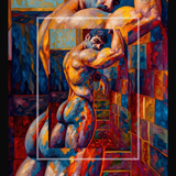 Stairway Flex Gay Art Print | Bold Male Figure Impasto Wall Art | LGBTQ+ Decor | SteelPulseMStudio
