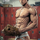 Muscular Baseball Player Print, Manga Locker Room Wall Art, Athletic Comic Illustration