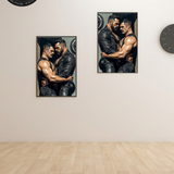 Gay Erotic Art Print | Leather Daddies Intense Stare | Muscular Bear Embrace | Homoerotic BDSM Fantasy | 4 Sizes