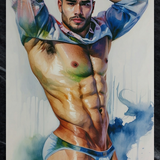 Blue Smoke — Male Physique Watercolor Art Print