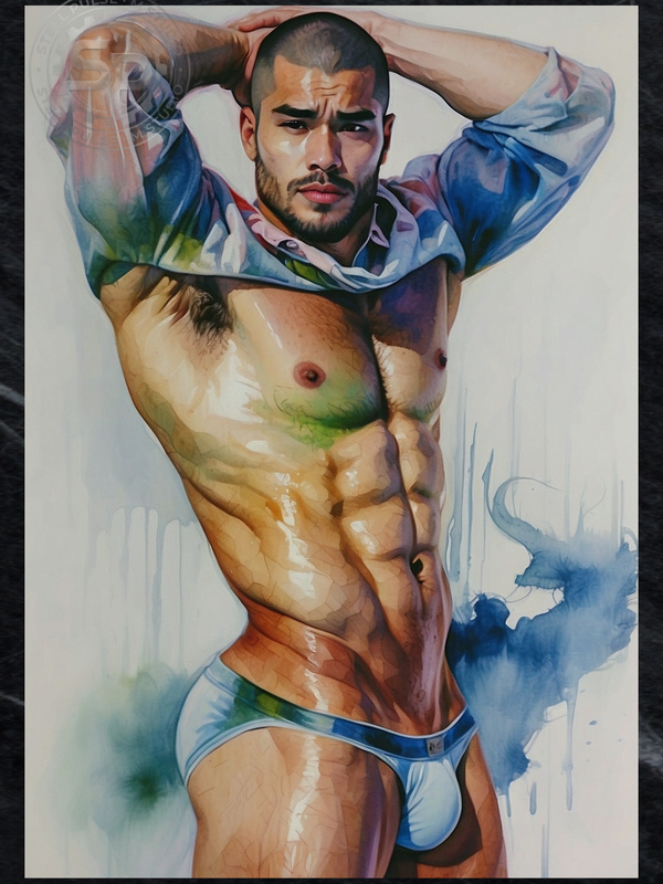 Blue Smoke — Male Physique Watercolor Art Print