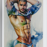 Blue Smoke — Male Physique Watercolor Art Print
