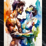 Estampa de Arte Erótico Gay | Amantes Masculinos Intensos Cara a Cara | Abrazo de Desnudos en Acuarela | Arte de Pared Digital | Obra de Arte Homoerótica | 4 Tamaños