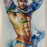 Blue Smoke — Male Physique Watercolor Art Print