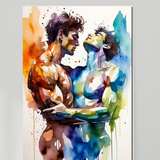 Estampa de Arte Erótico Gay | Amantes Masculinos Intensos Cara a Cara | Abrazo de Desnudos en Acuarela | Arte de Pared Digital | Obra de Arte Homoerótica | 4 Tamaños