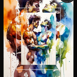 Estampa de Arte Erótico Gay | Amantes Masculinos Intensos Cara a Cara | Abrazo de Desnudos en Acuarela | Arte de Pared Digital | Obra de Arte Homoerótica | 4 Tamaños