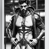 Cyberforge Sentinel Art Print | Cyberpunk Male Wall Art | Sci-Fi LGBTQ+ Decor | SteelPulseMStudio