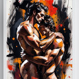 Gay Erotic Art Print | Passionate Male Embrace | Intense Lovers Kiss | Digital Wall Art | Homoerotic Nude Couple Artwork | 4 Sizes