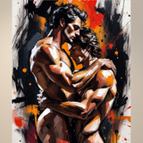 Gay Erotic Art Print | Passionate Male Embrace | Intense Lovers Kiss | Digital Wall Art | Homoerotic Nude Couple Artwork | 4 Sizes
