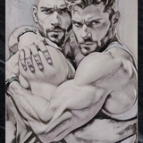 Twin Embrace Sketch Art Print – Glossy Wall Decor, Unframed Male Figure Photography