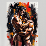 Gay Erotic Art Print | Passionate Male Embrace | Intense Lovers Kiss | Digital Wall Art | Homoerotic Nude Couple Artwork | 4 Sizes