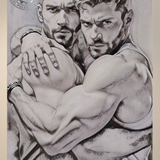 Twin Embrace Sketch Art Print – Glossy Wall Decor, Unframed Male Figure Photography
