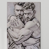 Twin Embrace Sketch Art Print – Glossy Wall Decor, Unframed Male Figure Photography