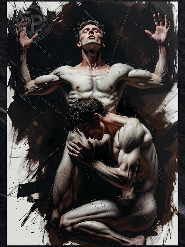 Erotic Art Print | Dominant & Kneeling | Gay Power Dynamic Art | Bold NSFW Print | 4 Sizes