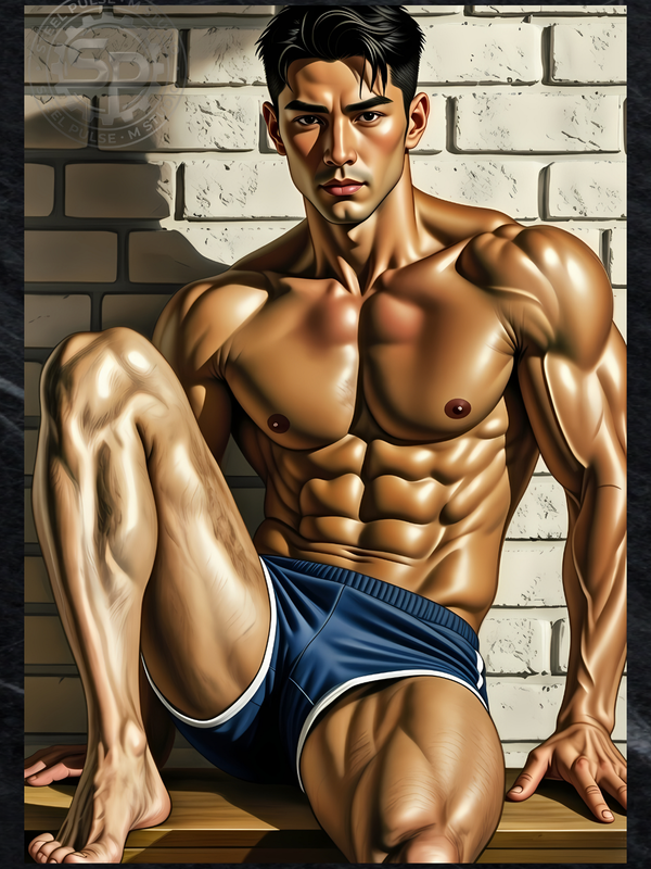 Brick Wall Lean — Athletic Male Figure Art Print