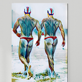 Twin Lifeguards’ Sprint Art Print – Satin Finish Photo Print, Wall Decor, Unframed Male Figures
