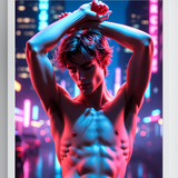 Gay Erotic Art Print | Cyberpunk Male Nude Neon City | Digital Painting Wall Art | Sexy Homoerotic Artwork | 4 Sizes