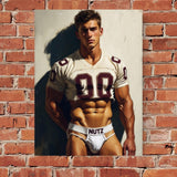 Oil Painting Football Player Print, Athletic Jock Jersey Art