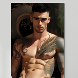 Gay Erotic Art Print | Muscular Male Nude with Dragon Tattoo | Fantasy Homoerotic Artwork | Digital Painting Wall Art | 4 Sizes