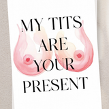 Adult Greeting Card | My Tits Your Present | Cheeky Boobs Watercolor | Adult Naughty Gift | Single or 5-Pack