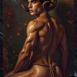 Gay Erotic Art Print | Ram Horns Male Nude Fantasy | Digital Painting Wall Art | Sexy Homoerotic Fawn Artwork | 4 Sizes Available