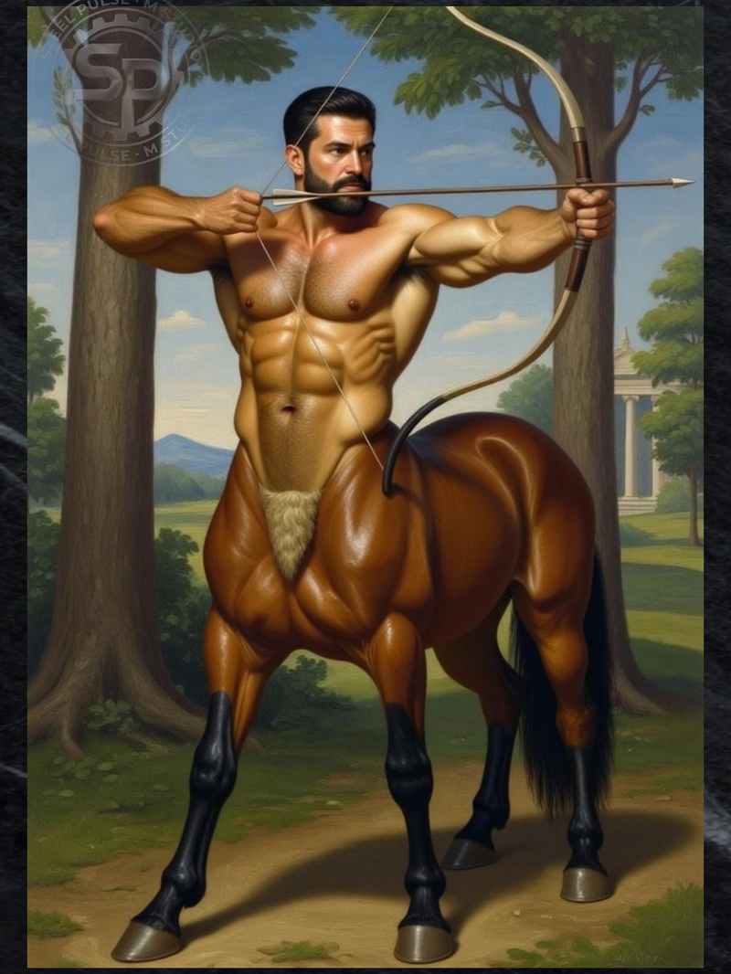 Gay Erotic Art Print | Muscular Centaur Archer Nude | Digital Fantasy Wall Art | Sexy Homoerotic Artwork | 4 Sizes Available