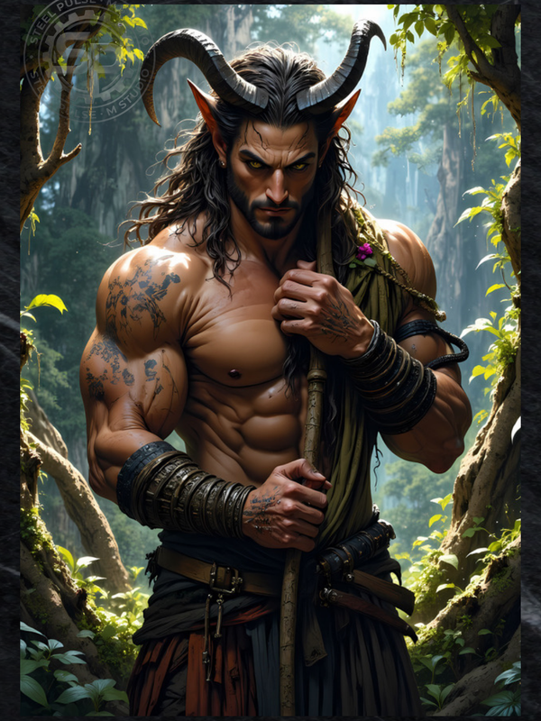 Gay Erotic Art Print | Horned Satyr Male Nude Forest | Digital Painting Wall Art | Sexy Homoerotic Artwork | 4 Sizes
