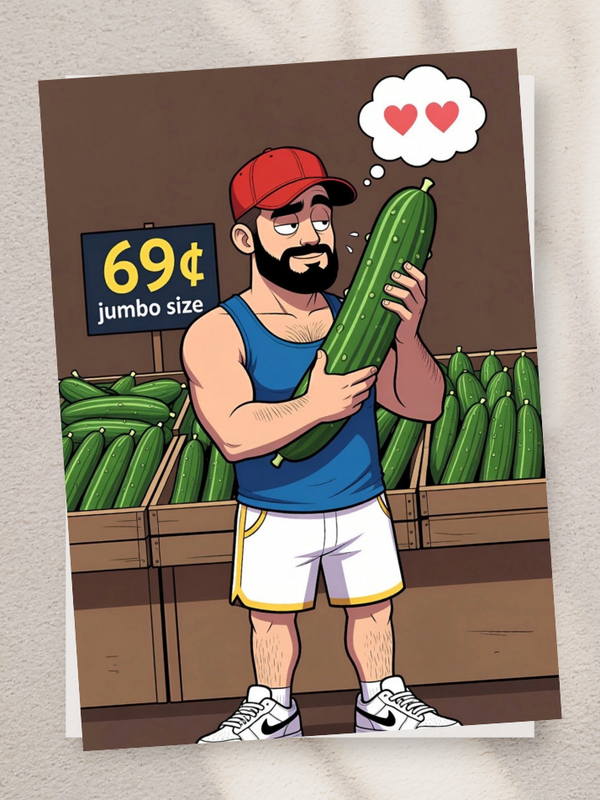 Adult Greeting Card | 69 Jumbo Cucumber Crush | Cheeky Gay Veggie Pun | Adult Humor Card | Single or 5-Pack