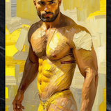 Masculine Nude Art Print | Modern Yellow Oil Painting