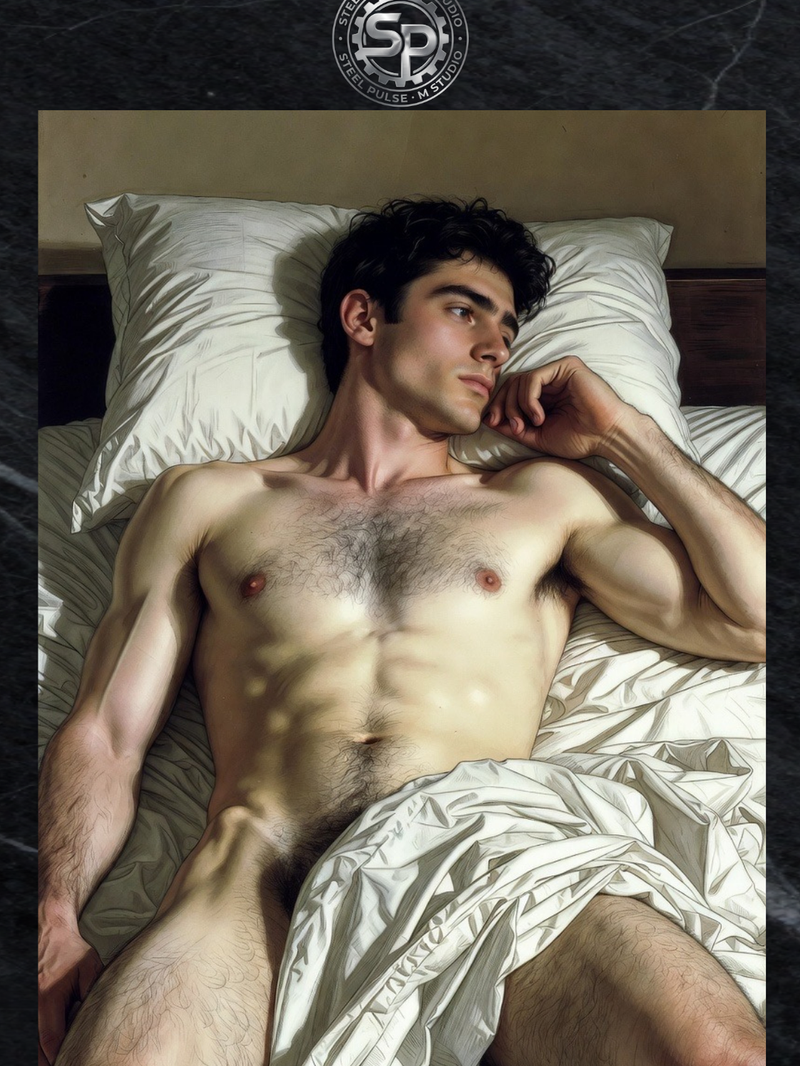 Gay Erotic Art Print | Nude on Bed | Sensual Male Physique | Homoerotic Bedroom Art | 4 Sizes
