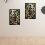 Gay Erotic Art Print | Satyr & Elves Male Nude Forest | Digital Painting Wall Art | Sexy Homoerotic Artwork | 4 Sizes
