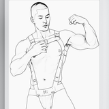 Harnessed Peak Flex Art Print | Leather Harness Muscle Male Wall Art | Dark LGBTQ+ Decor | SteelPulseMStudio