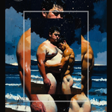 Gay Erotic Art Print | Bear & Twink Beach Embrace | Night Ocean Hug | Homoerotic Moonlit Fantasy | 4 Sizes
