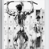 Lámina de arte erótico | Dominadas en vestuario | Arte gay NSFW Fantasía de gimnasio | Desnudo masculino musculoso | 4 tamaños
