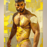Masculine Nude Art Print | Modern Yellow Oil Painting