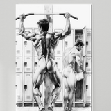 Lámina de arte erótico | Dominadas en vestuario | Arte gay NSFW Fantasía de gimnasio | Desnudo masculino musculoso | 4 tamaños
