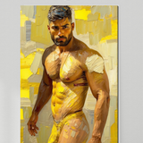 Masculine Nude Art Print | Modern Yellow Oil Painting