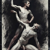 Gay Erotic Art Print | Dominance & Surrender | Classical NSFW Figure Study | Charcoal Style | 4 Sizes