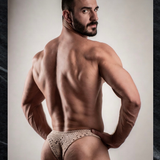 Lámina de arte erótico gay NSFW | Hombre barbudo musculoso de espaldas | Bóxer de crochet Powerhouse | Arte físico homoerótico | 4 tamaños