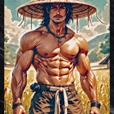 Golden Fields Ronin Gay Art Print | Shirtless Warrior Wall Art | Mythic Masculine LGBTQ+ | SteelPulseMStudio