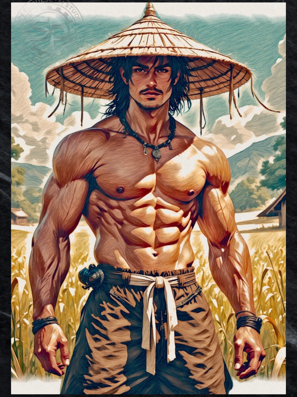 Golden Fields Ronin Gay Art Print | Shirtless Warrior Wall Art | Mythic Masculine LGBTQ+ | SteelPulseMStudio