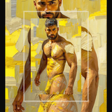Masculine Nude Art Print | Modern Yellow Oil Painting
