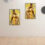 Masculine Nude Art Print | Modern Yellow Oil Painting
