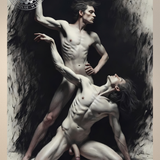 Gay Erotic Art Print | Dominance & Surrender | Classical NSFW Figure Study | Charcoal Style | 4 Sizes