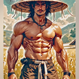 Golden Fields Ronin Gay Art Print | Shirtless Warrior Wall Art | Mythic Masculine LGBTQ+ | SteelPulseMStudio