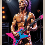 Art Print | Glam Rock Guitarist | Shirtless Male Stage Fantasy | 80s Rock NSFW Art | 4 Sizes